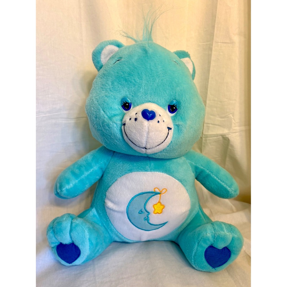 2003 Care Bears Bedtime Bear Plush Turquoise Blue Moon Star Stuffed Animal Toy